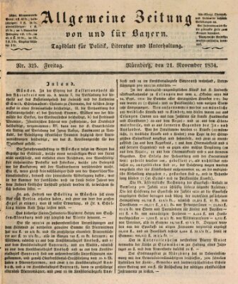 Allgemeine Zeitung von und für Bayern (Fränkischer Kurier) Freitag 21. November 1834