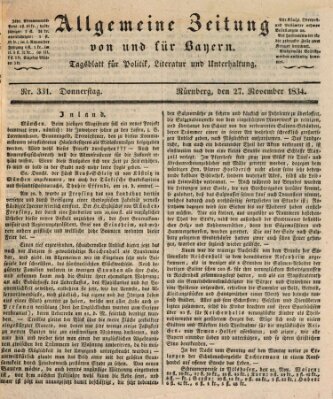 Allgemeine Zeitung von und für Bayern (Fränkischer Kurier) Donnerstag 27. November 1834