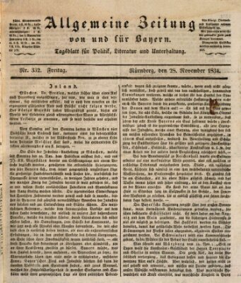 Allgemeine Zeitung von und für Bayern (Fränkischer Kurier) Freitag 28. November 1834