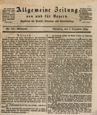 Allgemeine Zeitung von und für Bayern (Fränkischer Kurier) Mittwoch 3. Dezember 1834