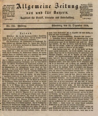 Allgemeine Zeitung von und für Bayern (Fränkischer Kurier) Montag 22. Dezember 1834