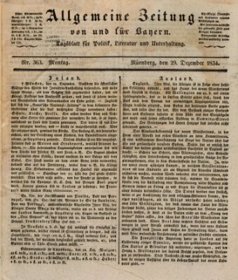 Allgemeine Zeitung von und für Bayern (Fränkischer Kurier) Montag 29. Dezember 1834