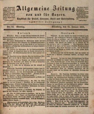 Allgemeine Zeitung von und für Bayern (Fränkischer Kurier) Montag 12. Januar 1835