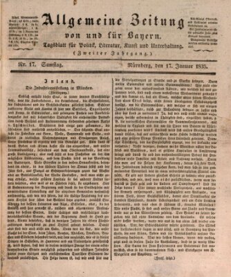 Allgemeine Zeitung von und für Bayern (Fränkischer Kurier) Samstag 17. Januar 1835