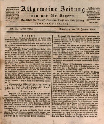 Allgemeine Zeitung von und für Bayern (Fränkischer Kurier) Donnerstag 22. Januar 1835