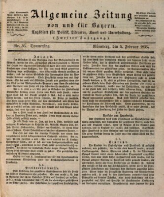 Allgemeine Zeitung von und für Bayern (Fränkischer Kurier) Donnerstag 5. Februar 1835