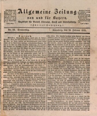 Allgemeine Zeitung von und für Bayern (Fränkischer Kurier) Donnerstag 19. Februar 1835