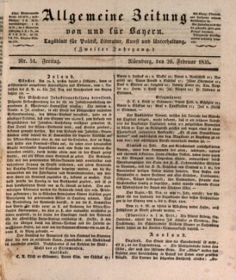 Allgemeine Zeitung von und für Bayern (Fränkischer Kurier) Freitag 20. Februar 1835