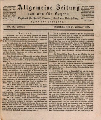 Allgemeine Zeitung von und für Bayern (Fränkischer Kurier) Freitag 27. Februar 1835