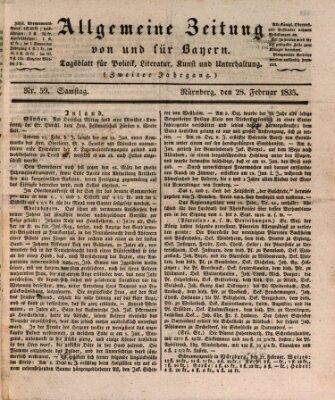 Allgemeine Zeitung von und für Bayern (Fränkischer Kurier) Samstag 28. Februar 1835