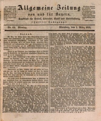 Allgemeine Zeitung von und für Bayern (Fränkischer Kurier) Montag 2. März 1835