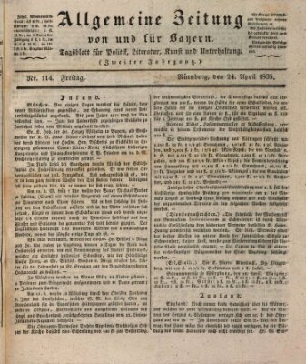 Allgemeine Zeitung von und für Bayern (Fränkischer Kurier) Freitag 24. April 1835