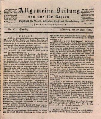 Allgemeine Zeitung von und für Bayern (Fränkischer Kurier) Samstag 20. Juni 1835