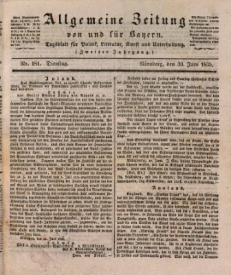 Allgemeine Zeitung von und für Bayern (Fränkischer Kurier) Dienstag 30. Juni 1835