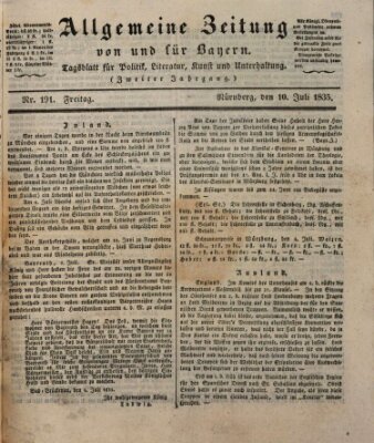 Allgemeine Zeitung von und für Bayern (Fränkischer Kurier) Freitag 10. Juli 1835