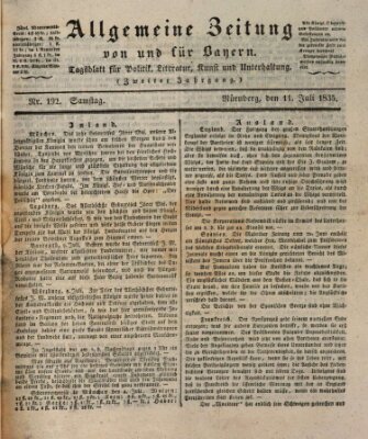 Allgemeine Zeitung von und für Bayern (Fränkischer Kurier) Samstag 11. Juli 1835