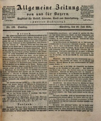 Allgemeine Zeitung von und für Bayern (Fränkischer Kurier) Samstag 18. Juli 1835