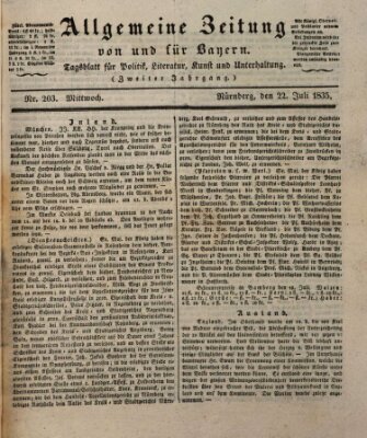 Allgemeine Zeitung von und für Bayern (Fränkischer Kurier) Mittwoch 22. Juli 1835