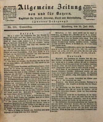 Allgemeine Zeitung von und für Bayern (Fränkischer Kurier) Donnerstag 30. Juli 1835