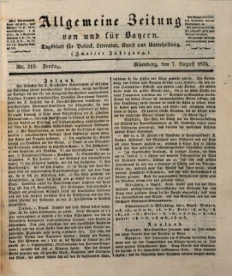 Allgemeine Zeitung von und für Bayern (Fränkischer Kurier) Freitag 7. August 1835