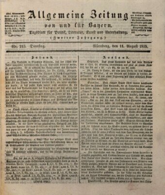 Allgemeine Zeitung von und für Bayern (Fränkischer Kurier) Dienstag 11. August 1835