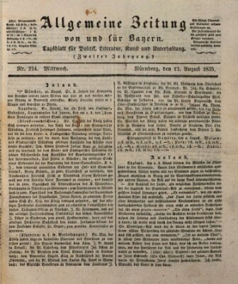 Allgemeine Zeitung von und für Bayern (Fränkischer Kurier) Mittwoch 12. August 1835