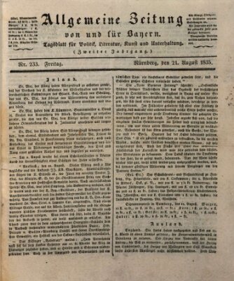 Allgemeine Zeitung von und für Bayern (Fränkischer Kurier) Freitag 21. August 1835