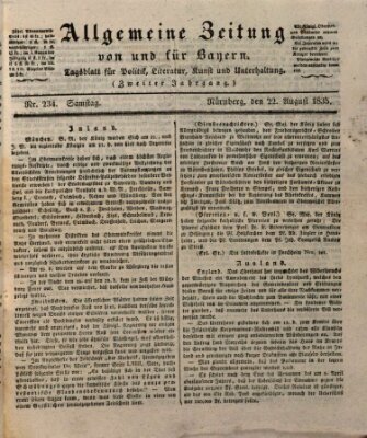 Allgemeine Zeitung von und für Bayern (Fränkischer Kurier) Samstag 22. August 1835