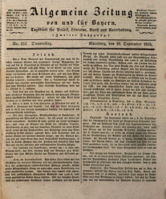 Allgemeine Zeitung von und für Bayern (Fränkischer Kurier) Donnerstag 10. September 1835