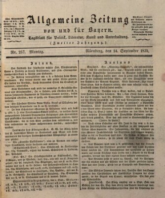 Allgemeine Zeitung von und für Bayern (Fränkischer Kurier) Montag 14. September 1835