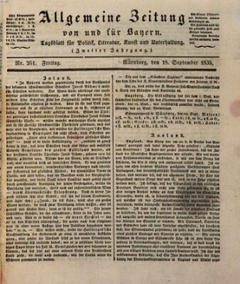 Allgemeine Zeitung von und für Bayern (Fränkischer Kurier) Freitag 18. September 1835