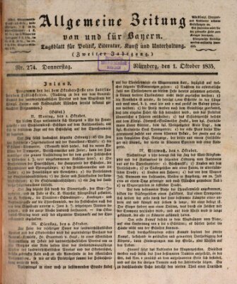 Allgemeine Zeitung von und für Bayern (Fränkischer Kurier) Donnerstag 1. Oktober 1835