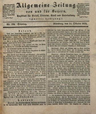 Allgemeine Zeitung von und für Bayern (Fränkischer Kurier) Sonntag 11. Oktober 1835