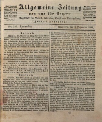 Allgemeine Zeitung von und für Bayern (Fränkischer Kurier) Donnerstag 3. Dezember 1835
