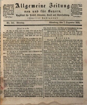 Allgemeine Zeitung von und für Bayern (Fränkischer Kurier) Montag 7. Dezember 1835