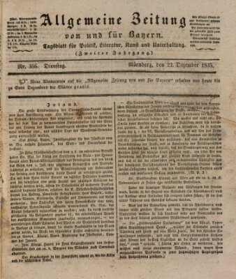 Allgemeine Zeitung von und für Bayern (Fränkischer Kurier) Dienstag 22. Dezember 1835