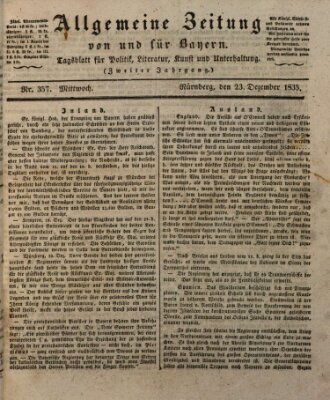 Allgemeine Zeitung von und für Bayern (Fränkischer Kurier) Mittwoch 23. Dezember 1835