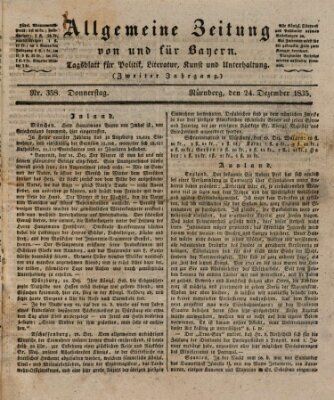 Allgemeine Zeitung von und für Bayern (Fränkischer Kurier) Donnerstag 24. Dezember 1835