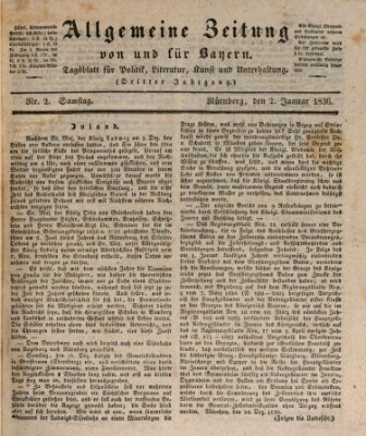 Allgemeine Zeitung von und für Bayern (Fränkischer Kurier) Samstag 2. Januar 1836