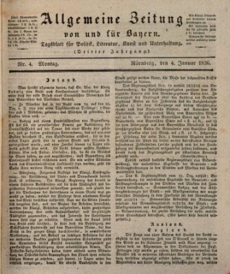 Allgemeine Zeitung von und für Bayern (Fränkischer Kurier) Montag 4. Januar 1836