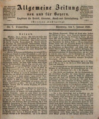 Allgemeine Zeitung von und für Bayern (Fränkischer Kurier) Donnerstag 7. Januar 1836