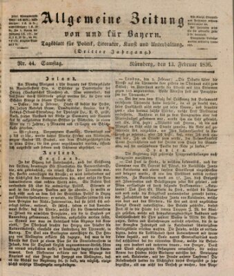 Allgemeine Zeitung von und für Bayern (Fränkischer Kurier) Samstag 13. Februar 1836