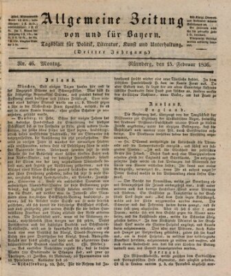 Allgemeine Zeitung von und für Bayern (Fränkischer Kurier) Montag 15. Februar 1836