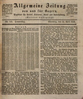 Allgemeine Zeitung von und für Bayern (Fränkischer Kurier) Donnerstag 21. April 1836