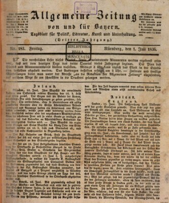 Allgemeine Zeitung von und für Bayern (Fränkischer Kurier) Freitag 1. Juli 1836