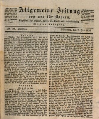 Allgemeine Zeitung von und für Bayern (Fränkischer Kurier) Samstag 2. Juli 1836