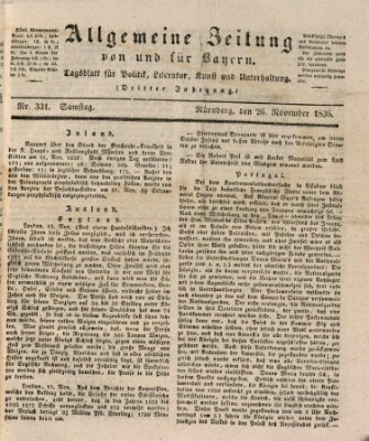 Allgemeine Zeitung von und für Bayern (Fränkischer Kurier) Samstag 26. November 1836