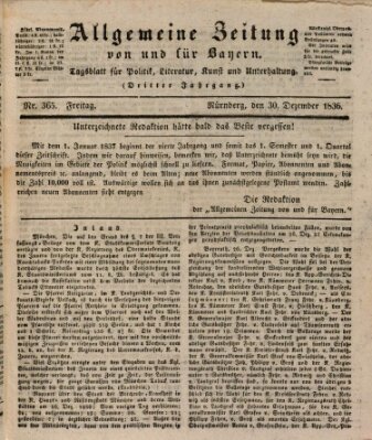 Allgemeine Zeitung von und für Bayern (Fränkischer Kurier) Freitag 30. Dezember 1836