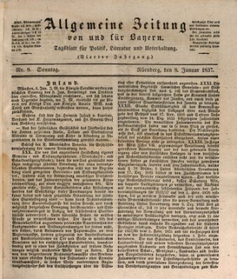 Allgemeine Zeitung von und für Bayern (Fränkischer Kurier) Sonntag 8. Januar 1837