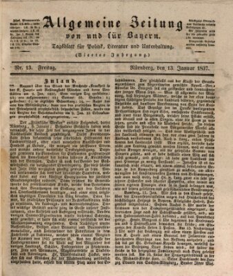 Allgemeine Zeitung von und für Bayern (Fränkischer Kurier) Freitag 13. Januar 1837